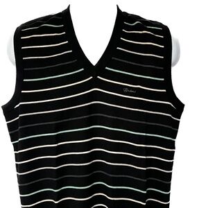 Gadoni Italian Sweater Vest Sz 40 Black w. Stripes V Neck Italy Pure New Wool